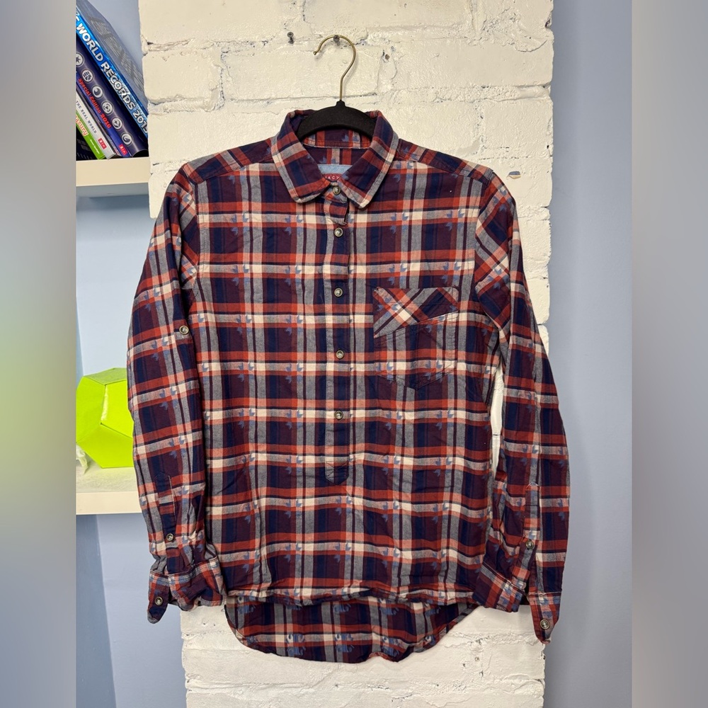 Jachs Girlfriend‎ Shirt Small Red Blue Plaid Long Sleeve Pullover Womens